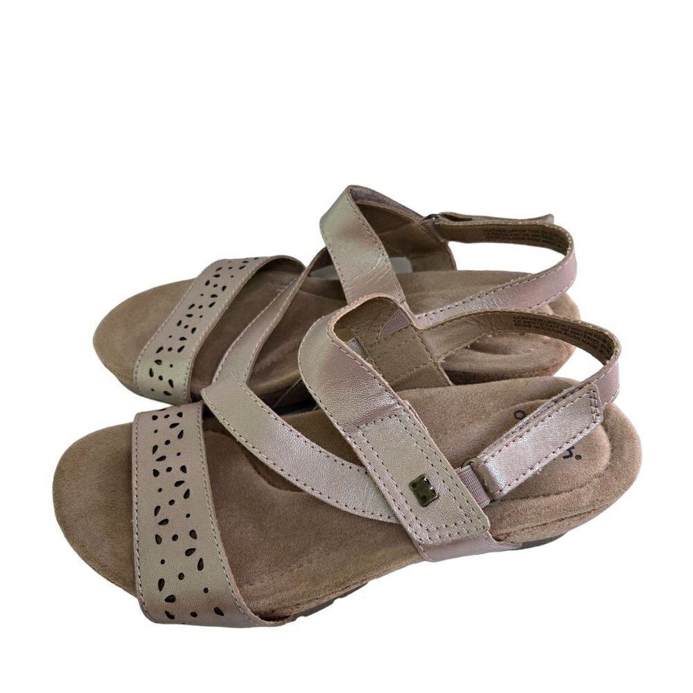 Earth Origins Kendra Khloe Leather Cork Wedge Sandals Rose Gold Size 7M